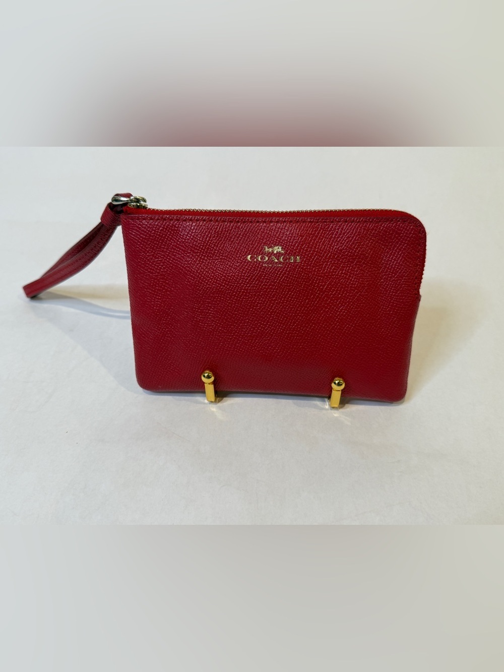 Coach Red Leather Wristlet with Gold Logo